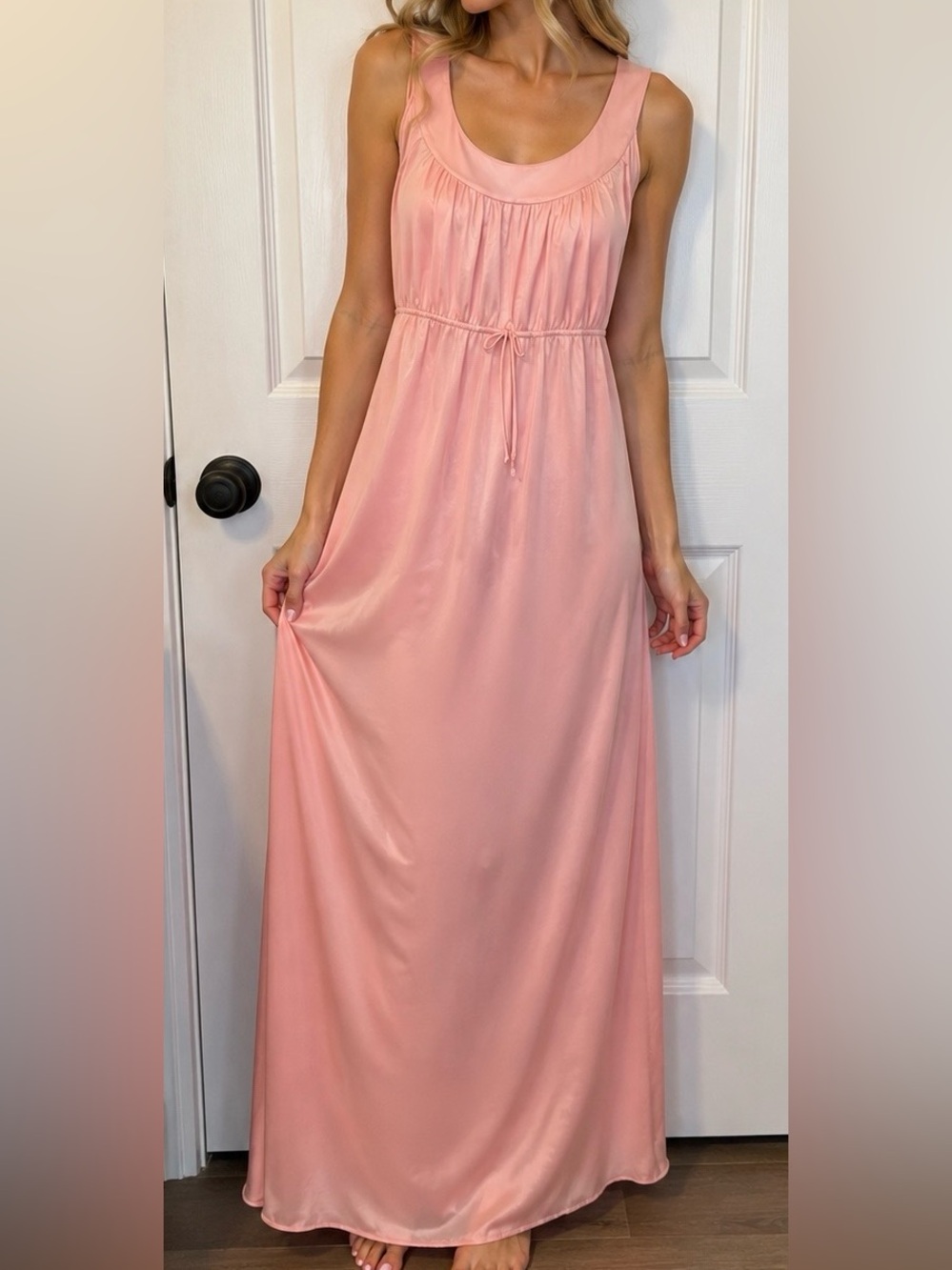 Vintage 70s Luv Lee Pink  Maxi Nightgown Small Made in Canada ILGWU Slip Dress
